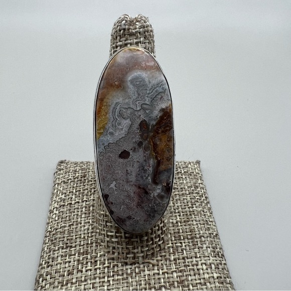 New Large Statement Mexican Laguna Agate Stone Silver Overlay Ring Size 7.75 - Picture 8 of 9